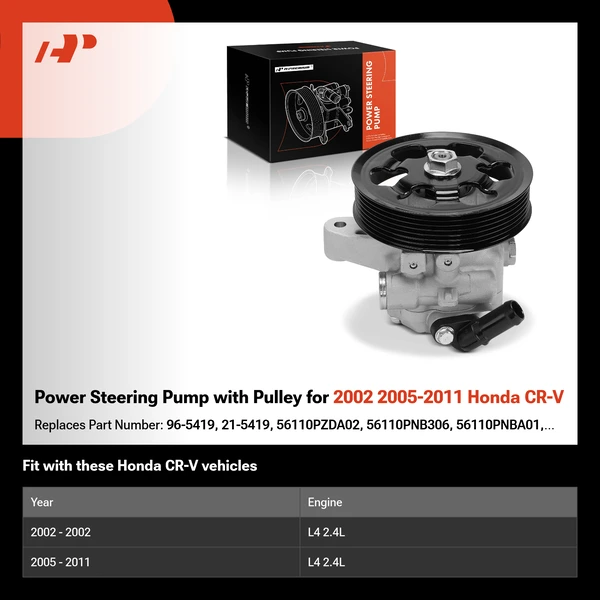 Power Steering Pump with Pulley for 2002 2005-2011 Honda CR-V
