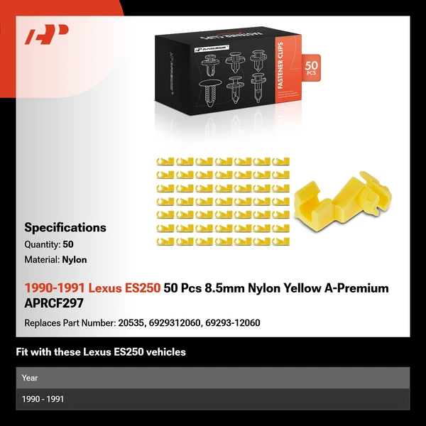 1990-1991 Lexus ES250 50 Pcs 8.5mm Nylon Yellow A-Premium APRCF297