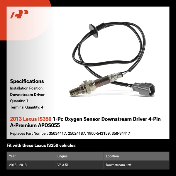 2013 Lexus IS350 1-Pc Oxygen Sensor Downstream Driver 4-Pin A-Premium APOS055