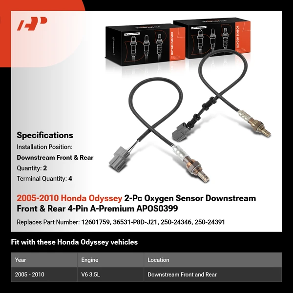 2005-2010 Honda Odyssey 2-Pc Oxygen Sensor Downstream Front & Rear 4-Pin A-Premium APOS0399