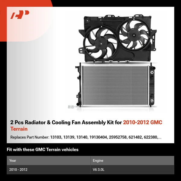 2 Pcs Radiator & Cooling Fan Assembly Kit for 2010-2012 GMC Terrain