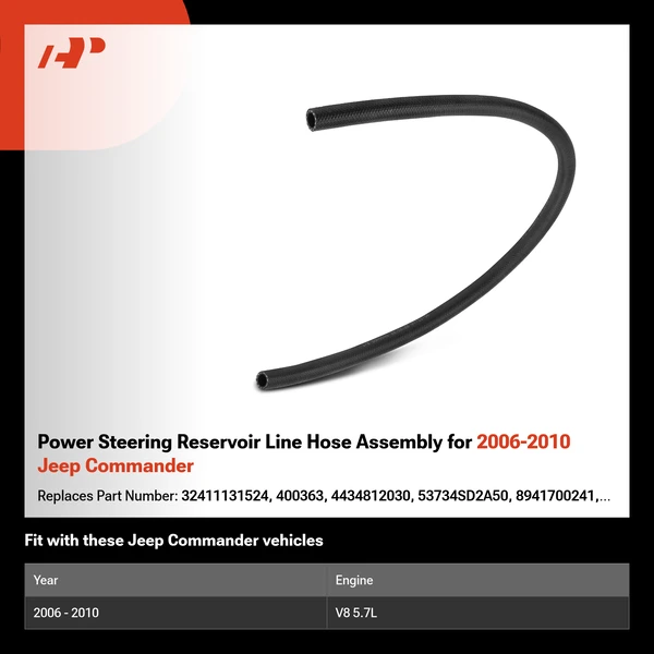 Power Steering Reservoir Line Hose Assembly for 2006-2010 Jeep Commander