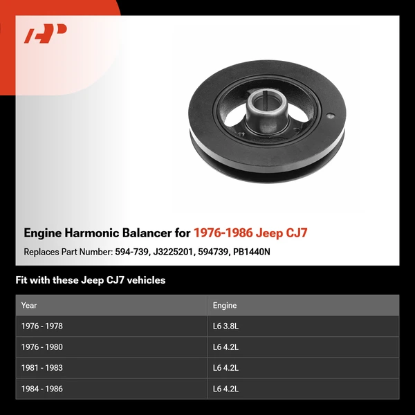 Engine Harmonic Balancer for 1976-1986 Jeep CJ7