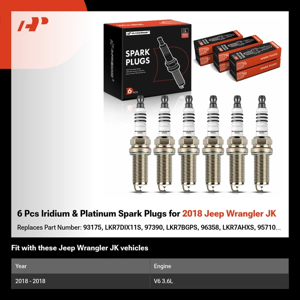 6 Pcs Iridium & Platinum Spark Plugs for 2018 Jeep Wrangler JK