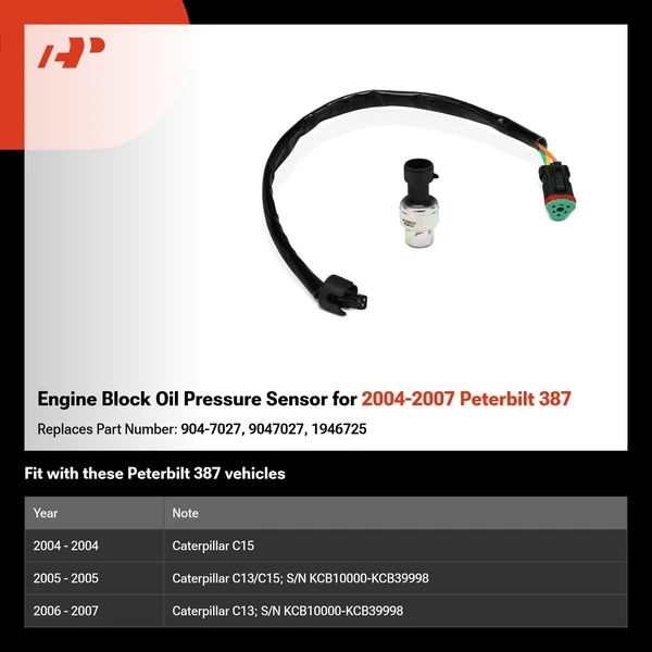 Engine Block Oil Pressure Sensor for 2004-2007 Peterbilt 387