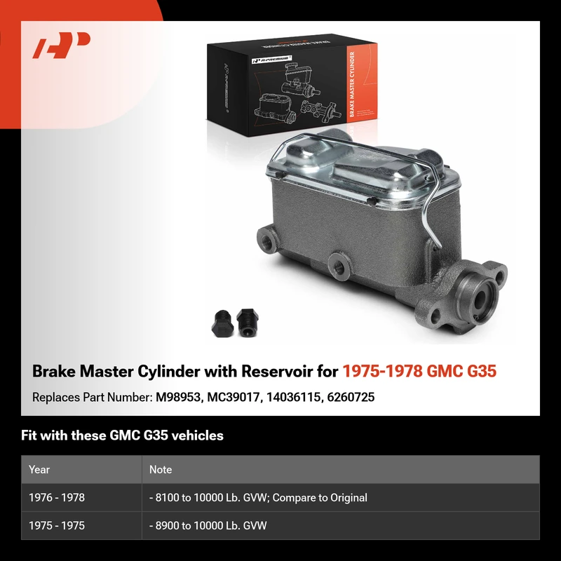Brake Master Cylinder with Reservoir for 1975-1978 GMC G35
