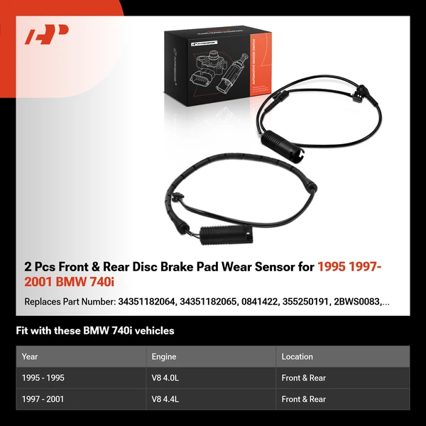 2 Pcs Front & Rear Disc Brake Pad Wear Sensor for 1995 1997-2001 BMW 740i