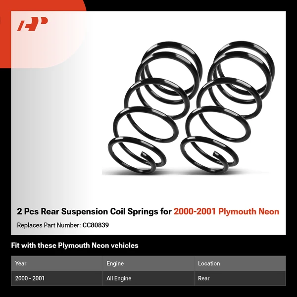 2 Pcs Rear Suspension Coil Springs for 2000-2001 Plymouth Neon