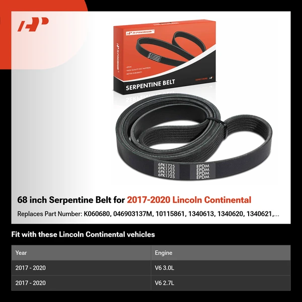 68 inch Serpentine Belt for 2017-2020 Lincoln Continental