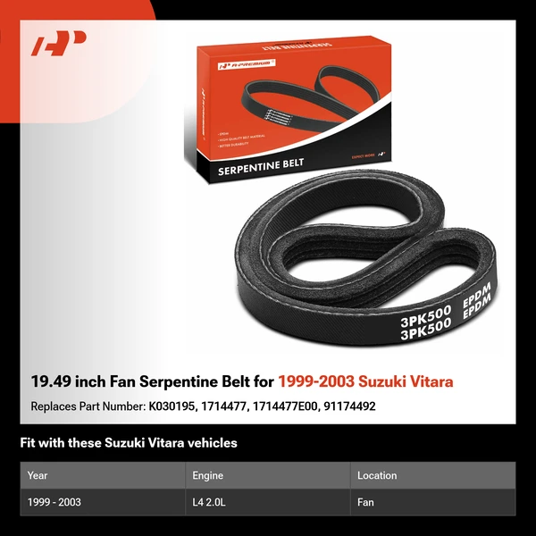19.49 inch Fan Serpentine Belt for 1999-2003 Suzuki Vitara