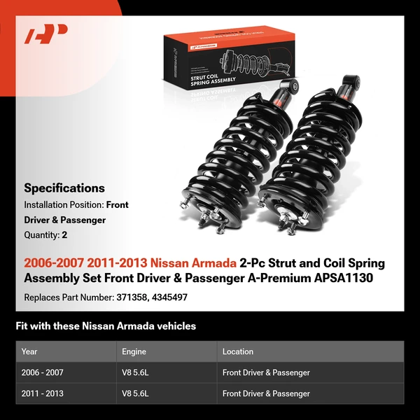 2006-2007 2011-2013 Nissan Armada 2-Pc Strut and Coil Spring Assembly Set Front Driver & Passenger A-Premium APSA1130
