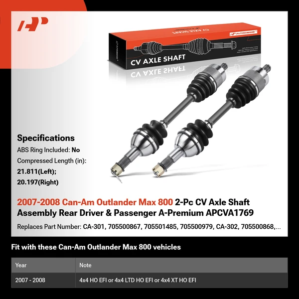 2007-2008 Can-Am Outlander Max 800 2-Pc CV Axle Shaft Assembly Rear Driver & Passenger A-Premium APCVA1769