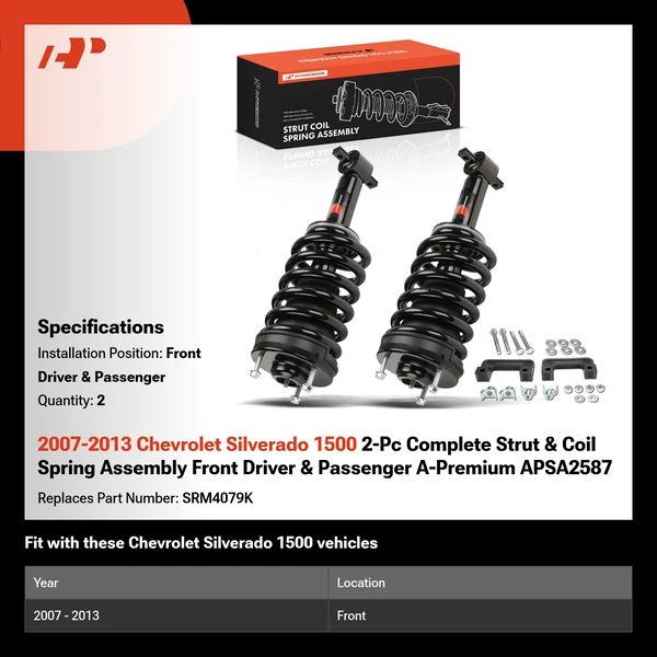 2007-2013 Chevrolet Silverado 1500 2-Pc Complete Strut & Coil Spring Assembly Front Driver & Passenger A-Premium APSA2587
