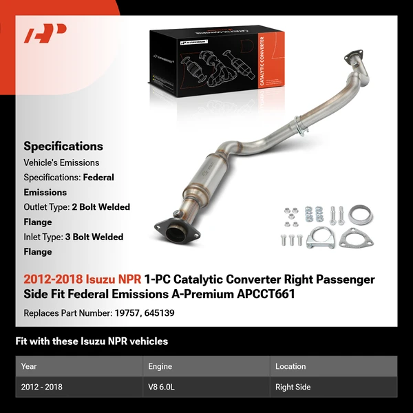 2012-2018 Isuzu NPR 1-PC Catalytic Converter Right Passenger Side Fit Federal Emissions A-Premium APCCT661