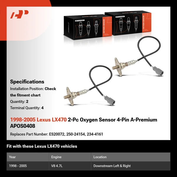 1998-2005 Lexus LX470 2-Pc Oxygen Sensor 4-Pin A-Premium APOS0408