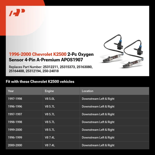 1996-2000 Chevrolet K2500 2-Pc Oxygen Sensor 4-Pin A-Premium APOS1907