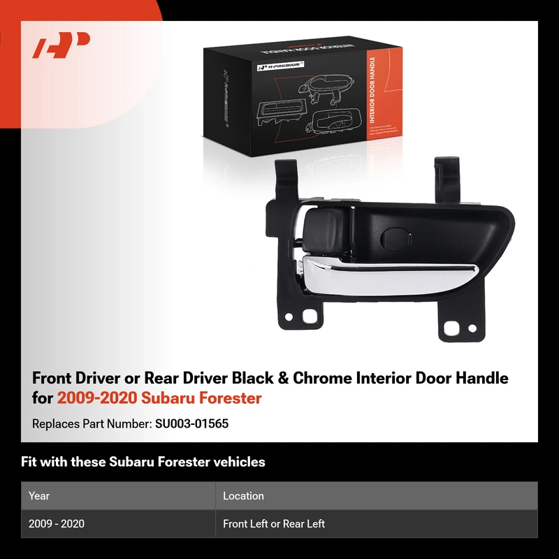 Front Driver or Rear Driver Black & Chrome Interior Door Handle for 2009-2020 Subaru Forester
