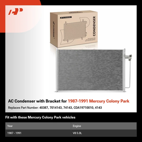 AC Condenser with Bracket for 1987-1991 Mercury Colony Park
