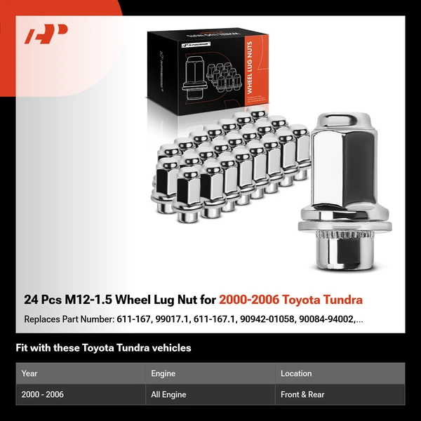24 Pcs M12-1.5 Wheel Lug Nut for 2000-2006 Toyota Tundra