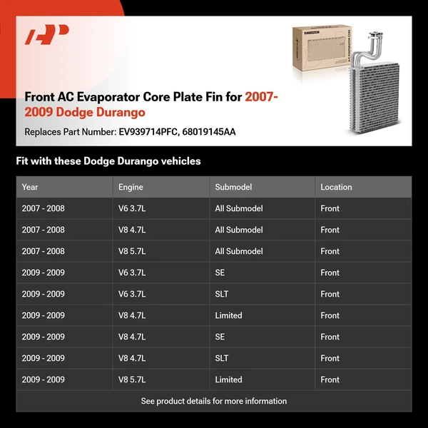 Front AC Evaporator Core Plate Fin for 2007-2009 Dodge Durango