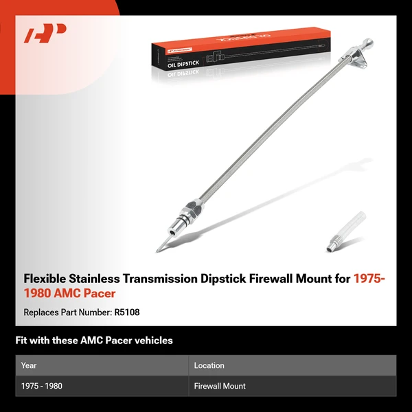 Flexible Stainless Transmission Dipstick Firewall Mount for 1975-1980 AMC Pacer