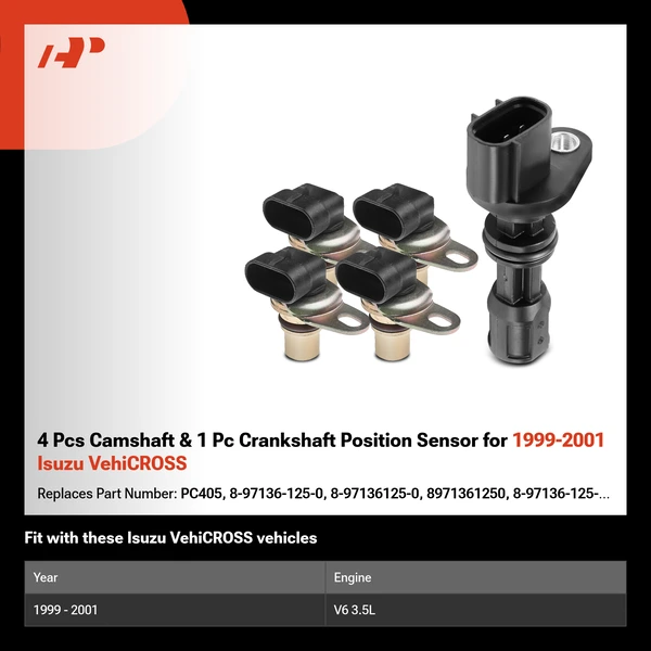 4 Pcs Camshaft & 1 Pc Crankshaft Position Sensor for 1999-2001 Isuzu VehiCROSS