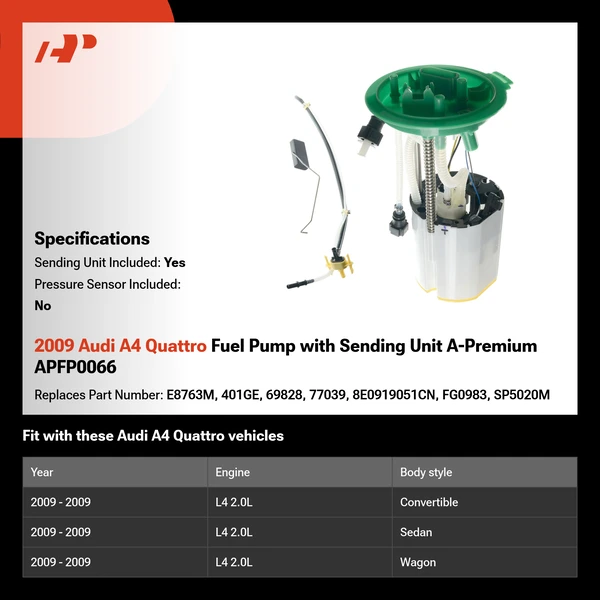 2009 Audi A4 Quattro Fuel Pump with Sending Unit A-Premium APFP0066