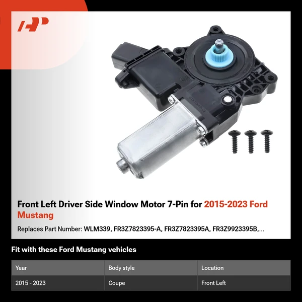 Front Left Driver Side Window Motor 7-Pin for 2015-2023 Ford Mustang