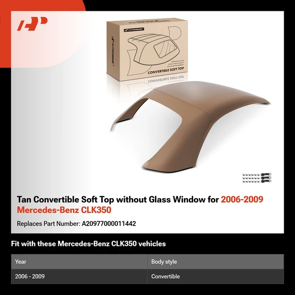 Tan Convertible Soft Top without Glass Window for 2006-2009 Mercedes-Benz CLK350