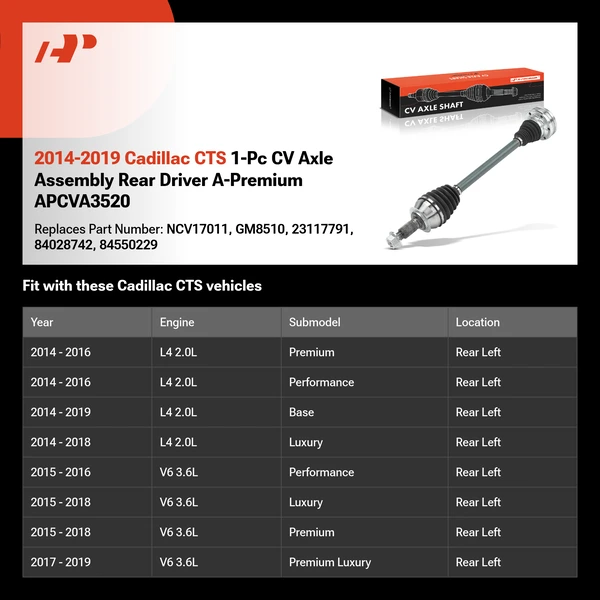 2014-2019 Cadillac CTS 1-Pc CV Axle Assembly Rear Driver A-Premium APCVA3520