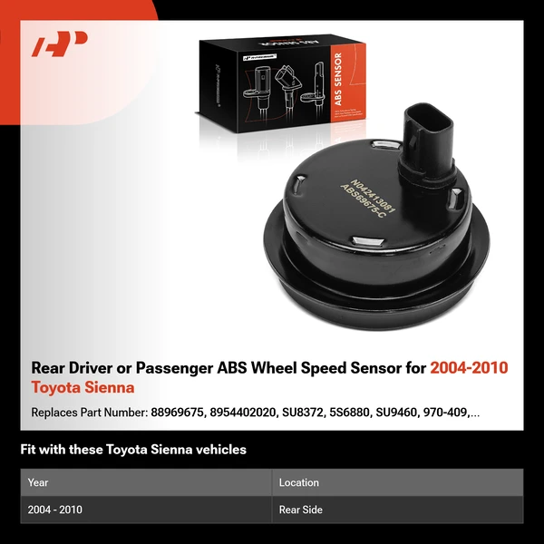 Rear Driver or Passenger ABS Wheel Speed Sensor for 2004-2010 Toyota Sienna