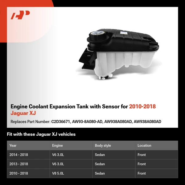 Engine Coolant Expansion Tank with Sensor for 2010-2018 Jaguar XJ