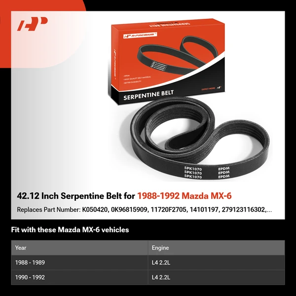 42.12 Inch Serpentine Belt for 1988-1992 Mazda MX-6