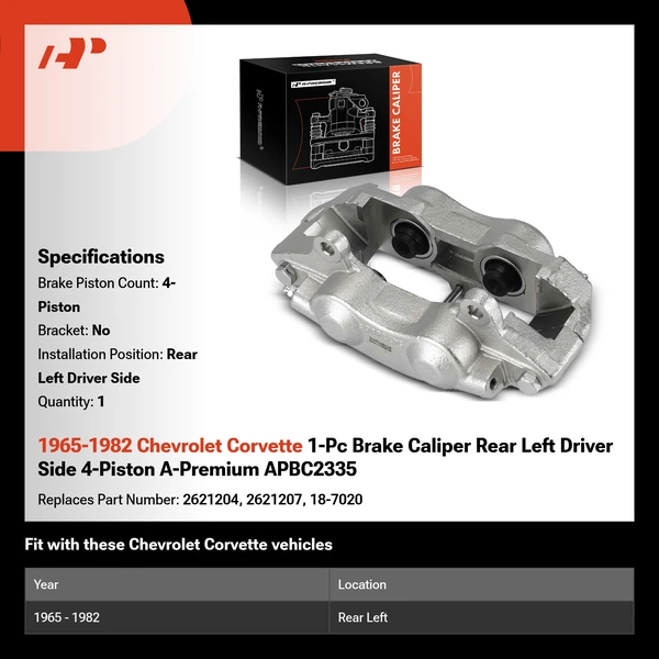 1965-1982 Chevrolet Corvette 1-Pc Brake Caliper Rear Left Driver Side 4-Piston A-Premium APBC2335
