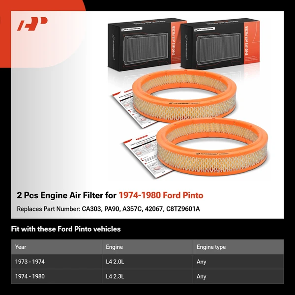 2 Pcs Engine Air Filter for 1974-1980 Ford Pinto