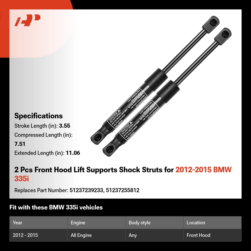 2 Pcs Front Hood Lift Supports Shock Struts for 2012-2015 BMW 335i
