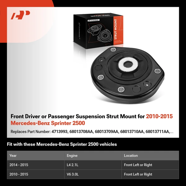 Front Driver or Passenger Suspension Strut Mount for 2010-2015 Mercedes-Benz Sprinter 2500