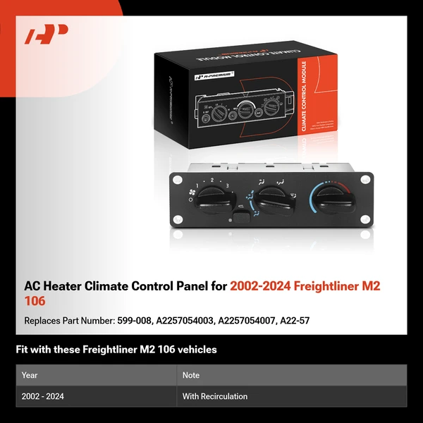 AC Heater Climate Control Panel for 2002-2024 Freightliner M2 106