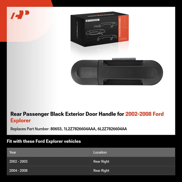 Rear Passenger Black Exterior Door Handle for 2002-2008 Ford Explorer