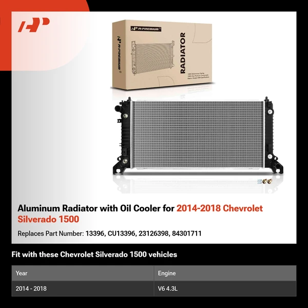 Aluminum Radiator with Oil Cooler for 2014-2018 Chevrolet Silverado 1500