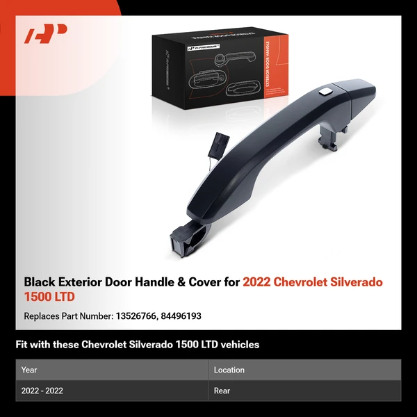 Black Exterior Door Handle & Cover for 2022 Chevrolet Silverado 1500 LTD