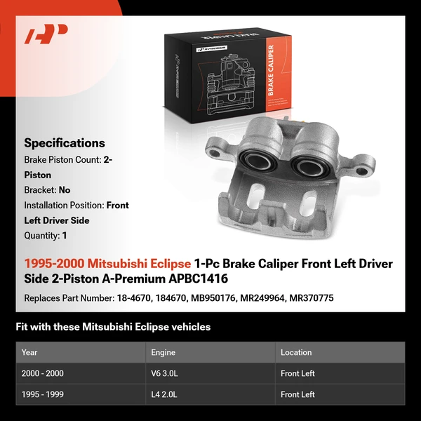1995-2000 Mitsubishi Eclipse 1-Pc Brake Caliper Front Left Driver Side 2-Piston A-Premium APBC1416