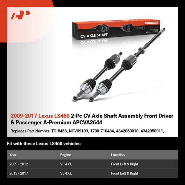 2009-2017 Lexus LS460 2-Pc CV Axle Shaft Assembly Front Driver & Passenger A-Premium APCVA2644