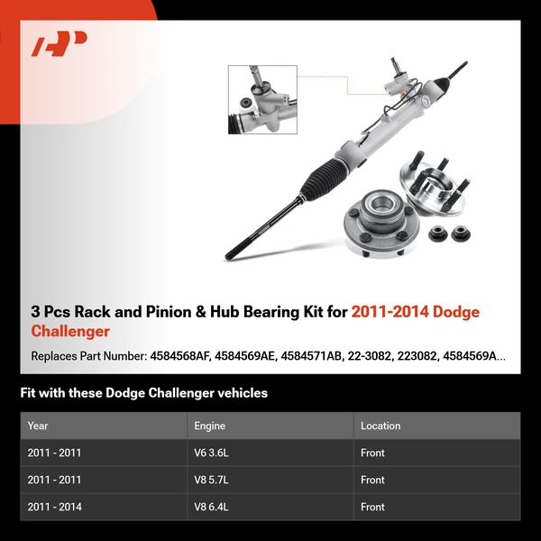 3 Pcs Rack and Pinion & Hub Bearing Kit for 2011-2014 Dodge Challenger