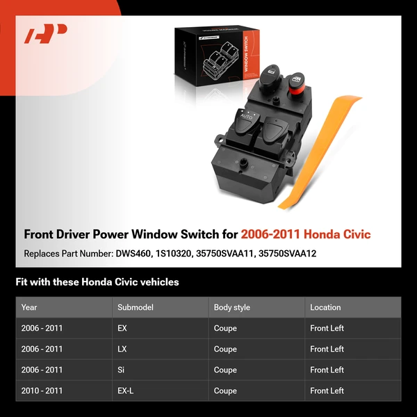 Front Driver Power Window Switch for 2006-2011 Honda Civic