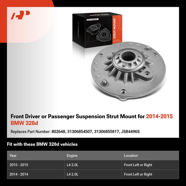 Front Driver or Passenger Suspension Strut Mount for 2014-2015 BMW 328d