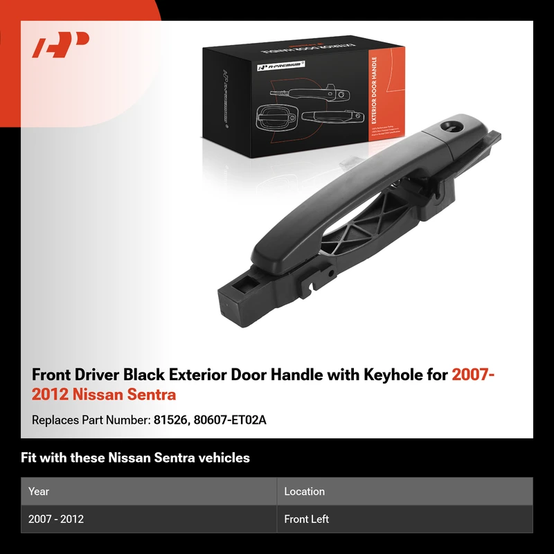 Front Driver Black Exterior Door Handle with Keyhole for 2007-2012 Nissan Sentra
