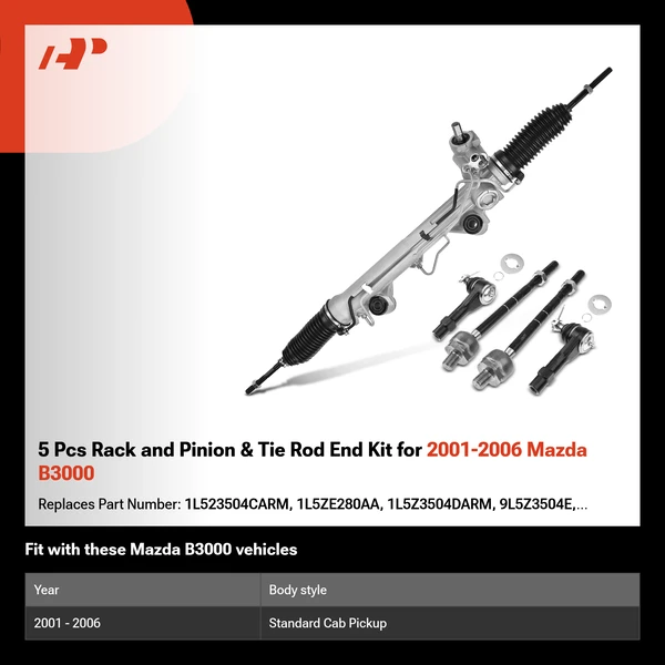 5 Pcs Rack and Pinion & Tie Rod End Kit for 2001-2006 Mazda B3000