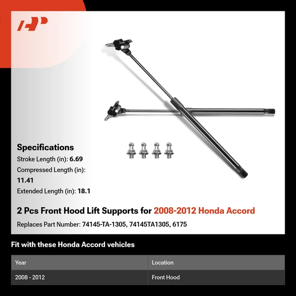 2 Pcs Front Hood Lift Supports for 2008-2012 Honda Accord
