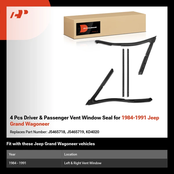 4 Pcs Driver & Passenger Vent Window Seal for 1984-1991 Jeep Grand Wagoneer